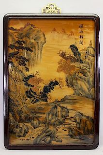 Oriental Reverse Painted Glass Plaque