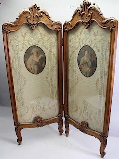 French Two Panel Screen w/ Portraits