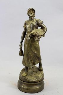 "The Young Harvester" Bronze Sculpture, Signed