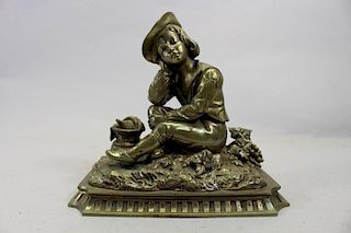 Antique Bronze Seated Boy Figure