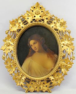 19th C. Florentine Oil/Canvas, Carved Gilt Frame