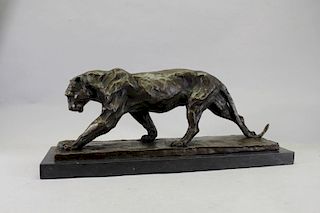"Bugatti" Signed Bronze Walking Panther Sculpture