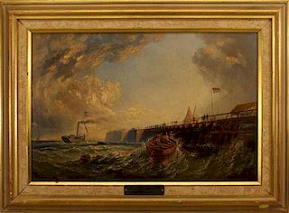 "Pier at Calais France" Thomas Robins (1810-1880)