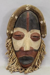 African Painted Mask w/ Cowrie Shells