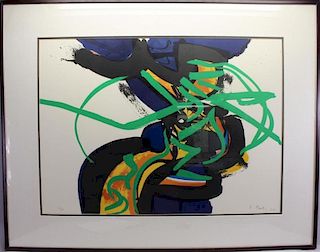 Signed, 1975 Abstract Lithograph, Gallery Label