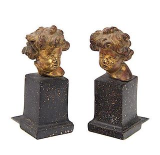A Pair of Continental Carved Giltwood Busts Height overall 7 1/2 inches.
