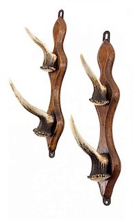 A Pair of German Horn and Oak Coat Racks