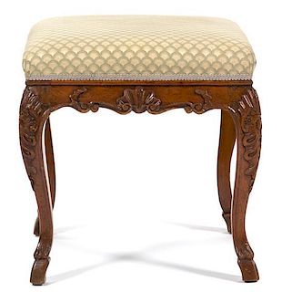 A Louis XV Style Upholstered Tabouret Height 18 x 17 1/2 x 17 1/2 inches.