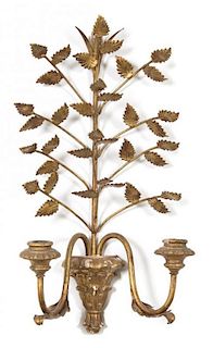 A Louis XV Style Gilt Metal Two-Light Wall Sconce Height 17 inches.