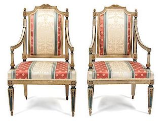 A Pair of Louis XV Style Painted Fauteiuls