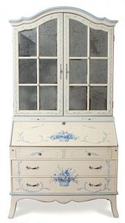 A French Provincial Style Painted Secretary Desk Height 88 x width 44 x depth 20 inches.