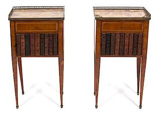 A Pair of Louis XVI Style Marble Top Fruitwood Side Cabinets