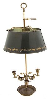 A French Brass Bouillotte Lamp with Tole Shade