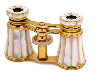 A Pair of Le Maire Fabi Mother-of-Pearl and Brass Opera Glasses
