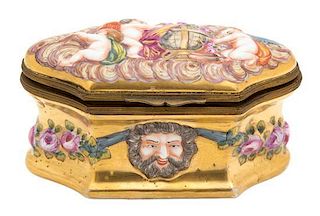 An Italian Capodimonte Brass Mounted Cartouche Form Porcelain Box