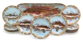 A Thirteen Piece Limoges Porcelain Fish Service