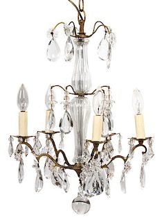 A Five-Light Gilt Metal and Crystal Bead Chandelier