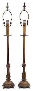 A Pair of French Metal Base Table Lamps Overall height 28 3/4 inches.