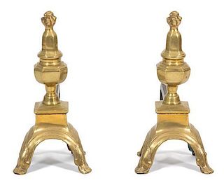 A Pair of Georgian Style Gilt Bronze Andirons Height 13 inches.