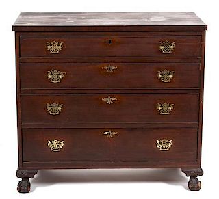 A George II Style Mahogany Chest of Drawers Height 36 x width 39 1/4 x depth 20 1/2 inches.