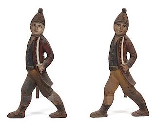 A Pair of Georgian Style Prussian Soldier Painted Andirons Height 19 x width 11 x depth 19 inches.