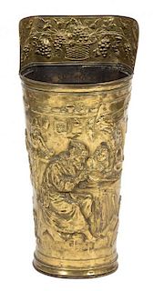 An English Embossed Brass Umbrella Stand