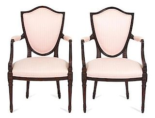 A Pair of Regency Style Shield Back Open Armchairs Height 36 1/4 inches.