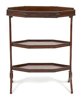 A Regency Style Brass Mounted Mahogany Three Tier Cake Stand Height 26 3/4 x width 21 1/2 x depth 10 1/4 inches.