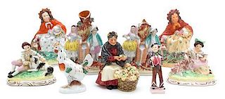 A Group of Nine English Porcelain Figures Height of tallest 8 inches.