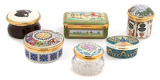A Group of Six English Enamel Pill Boxes