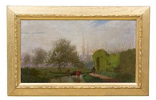 Attributed to George Quincy Thorndike (American, 1825-1886) Pastoral Landscape oil on...