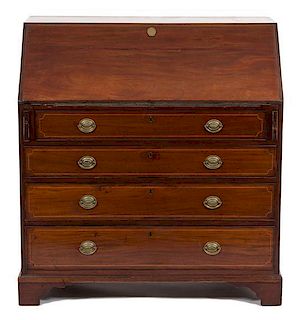 A Chippendale Style Inlaid Mahogany Slant Front Desk