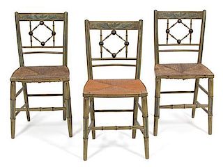 Three American Painted Hitchcock Side Chairs Height 36 inches.