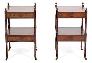 A Pair of Sheraton Style Two-Tier Side Tables Height 26 1/2 x width 16 x depth 15 1/2 inches.