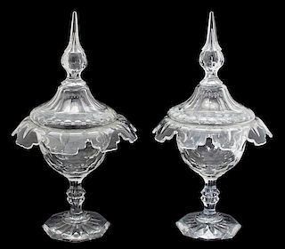 A Pair of Cut Crystal Covered Tazzas Height 13 1/4 inches.