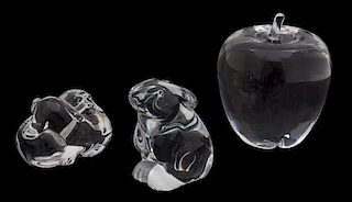 Three Glass Figurines Largest height 4 x diameter 3 1/2 inches.