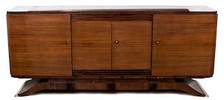 A French Art Deco Sideboard Height 39 x width 89 1/2 x depth 21 inches.