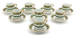 Eight Richard Ginori Porcelain Demitasse Cups and Saucers Diameter of saucer 4 1/4 inches.