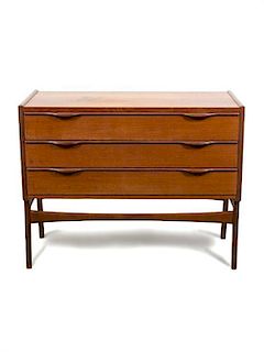 A Danish Teak Three Drawer Chest of Drawers Height 27 x width 35 x depth 16 inches.