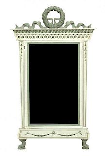A Louis XVI Style Painted Mirror Height 48 x width 28 1/2 inches.