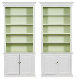 A Pair of Georgian Style White Painted Bookshelf Cabinets Height 96 x width 41 x depth 15 inches.