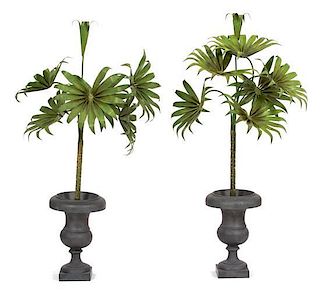 A Pair of Tole Painted Potted Palms Height 44 inches.