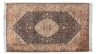 A Tabriz Silk and Wool Rug 6 feet 1 inch x 3 feet 2 inches.
