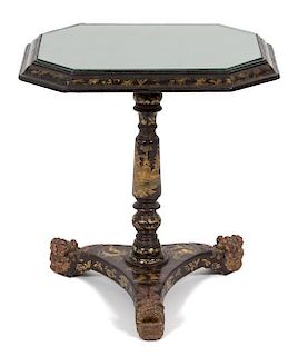 A Chinese Export Black and Gilt Lacquer Side Table Height 23 1/2 x width 21 3/4 x depth 16 1/2 inches.