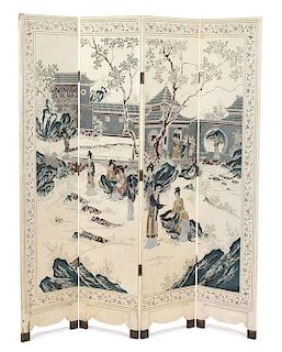 A Chinese Four-Panel Screen Height 72 x width 16 (each panel) x depth 1 inches.