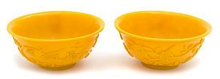 A Pair of Chinese Monochrome Yellow Peking Glass Bowls
