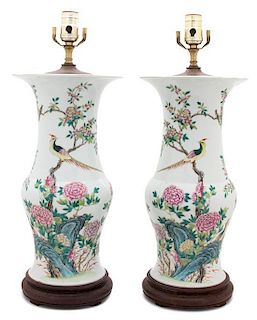 A Pair of Chinese Export Porcelain Vases Height of vase 15 1/2 inches.