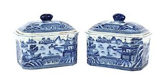 A Pair of Chinese Export Porcelain Covered Boxes