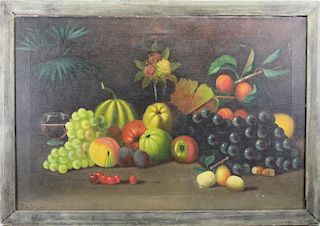 Signed, 19th C. Still Life, Grapes/Apples/Peaches