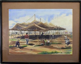 Signed, 20th C. Circus Scene with Figures